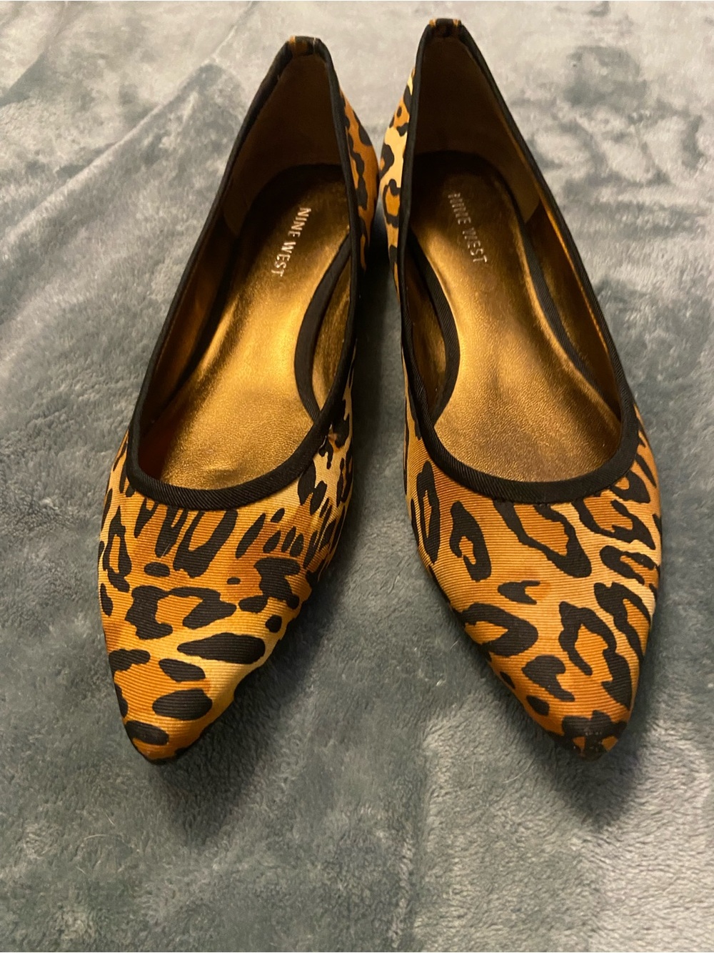 Nine West Leopard Print Pointed Flats in Tan and Black